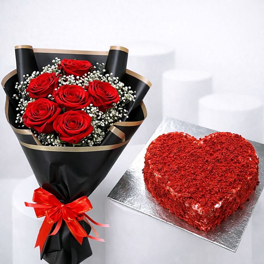 Forever Love Red Roses and Red Velvet cake