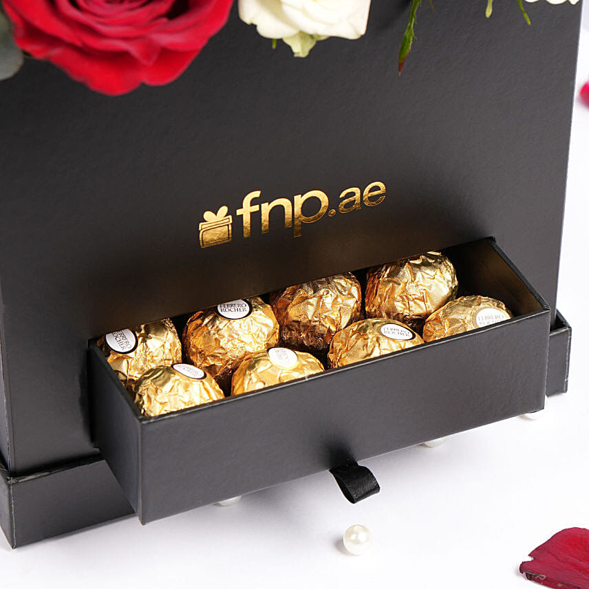 Teddy Balloon And Flower Box With Chocolates