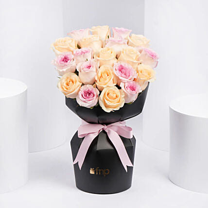 Peach And Pink Roses Sleeve Bouquet: Send Flowers to Oman from UAE