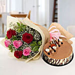 Gorgeous Roses Bouquet With Triple Chocolate Cake OM