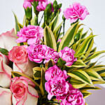 Dual Shade Roses And Carnations In Vase