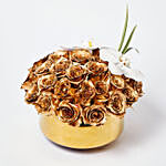 Delightful Gold Roses N Phalaenopsis Vase Arrangement
