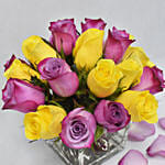 Yellow N Purple Roses In Vase