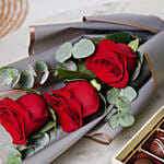 Chocolate Truffles and Bunch of 3 Red Roses