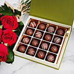 Chocolates and Hand Tied Red Rose Bouquet