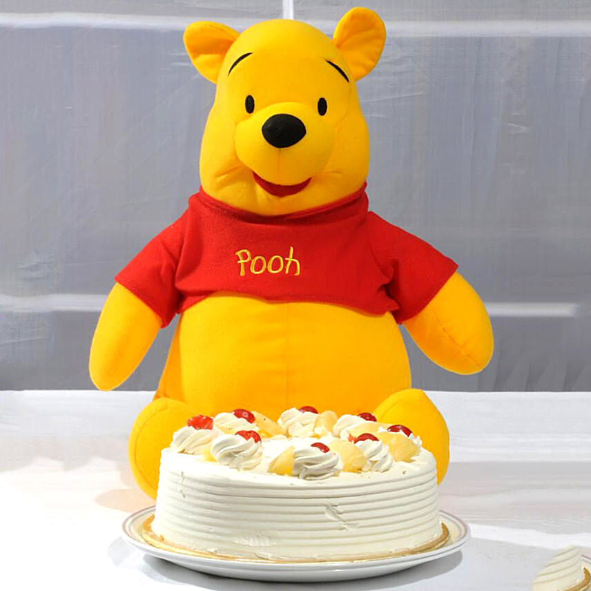 Pooh Soft Toy With Pineapple Cake