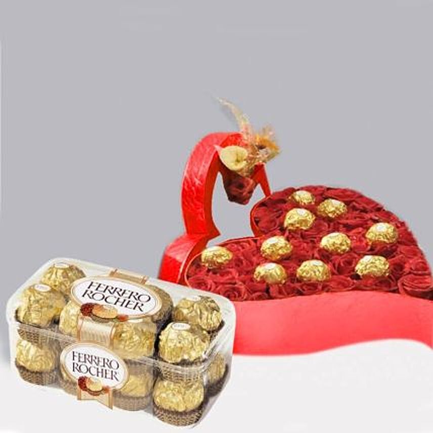 Roses and Ferrero in a Heart Box