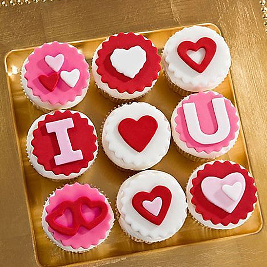 I Love U Designer Vanilla Cupcakes Set Of 9