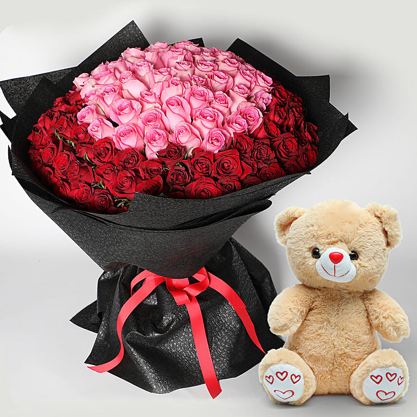 Teddy And 150 Roses Bouquet