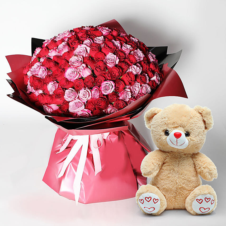 Teddy And 200 Roses Special Bouquet