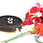 Chocolate Fudge Cake N Floral Bouquet