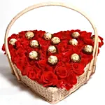 Red Rose And Ferrero Rocher Heart Basket