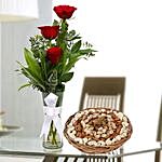 Red Roses Vase Arrangement And Dry Fruits Combo