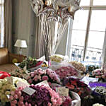 600 Mixed Flowers And Balloon Arrangement