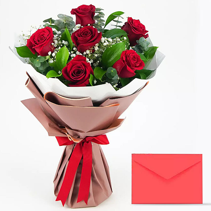 6 Red Roses Bouquet With Greeting Card PH