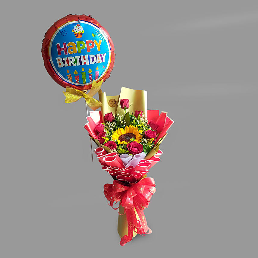 Flowers And Balloon Birthday Surprise