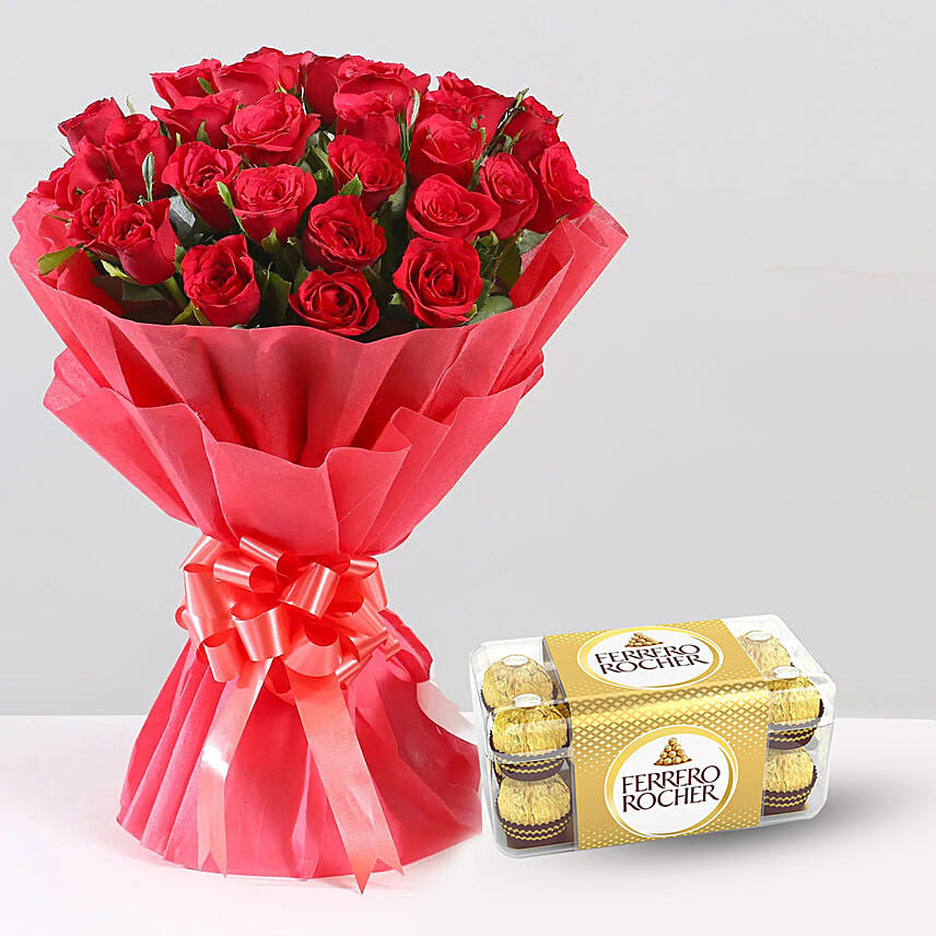 36 Roses And 16Pcs Ferrero Chocolate