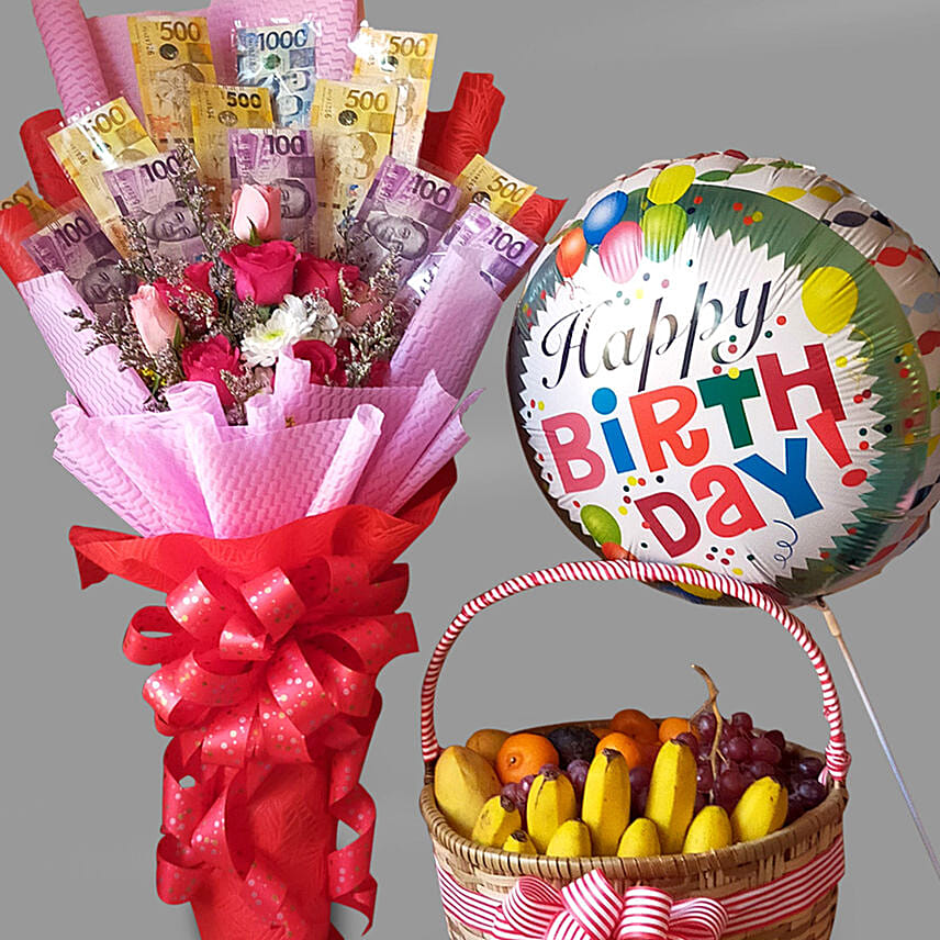 5k Money bouqet and fruity basket