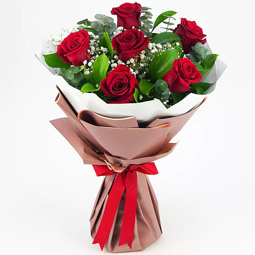 6 Red Roses Bouquet With Greeting Card PH