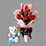 Red Roses Bouquet And Teddy Bear