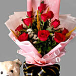 Red Roses Bouquet And Teddy Bear