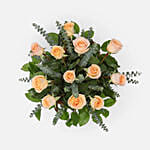 Bunch of 12 Peach Roses Vase Arrangement