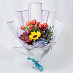 Vibrant Mixed Flowers Wrapped Bouquet