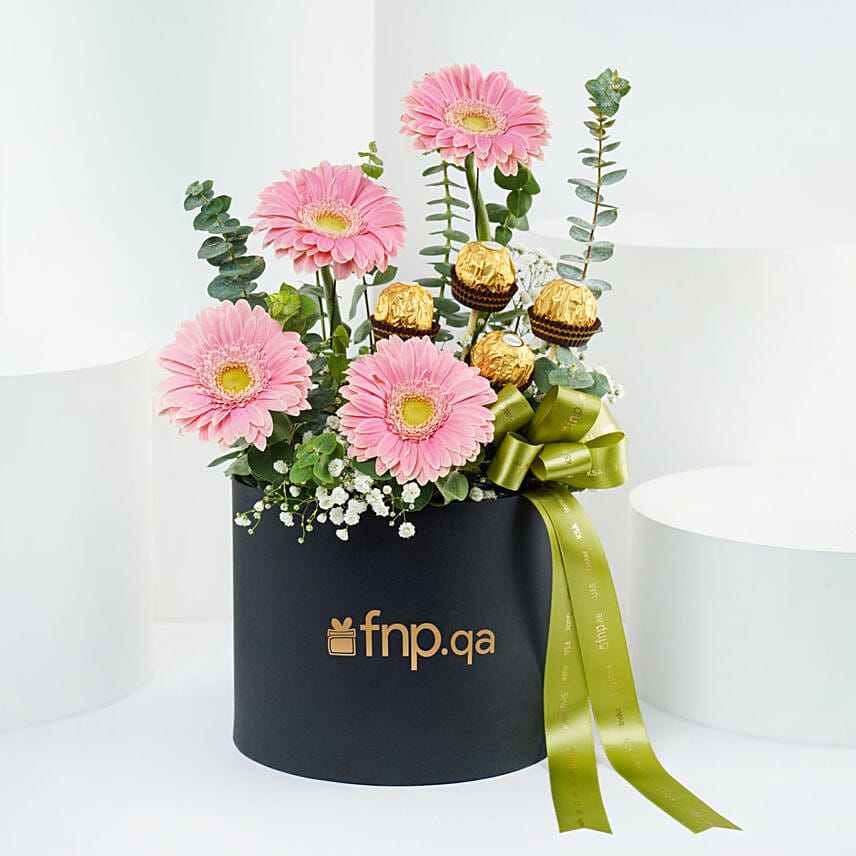 Gerberas & Chocolates Flower Box: 