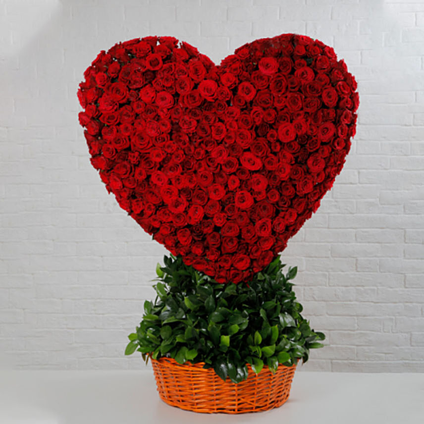 Basket Of Heart Red Rose