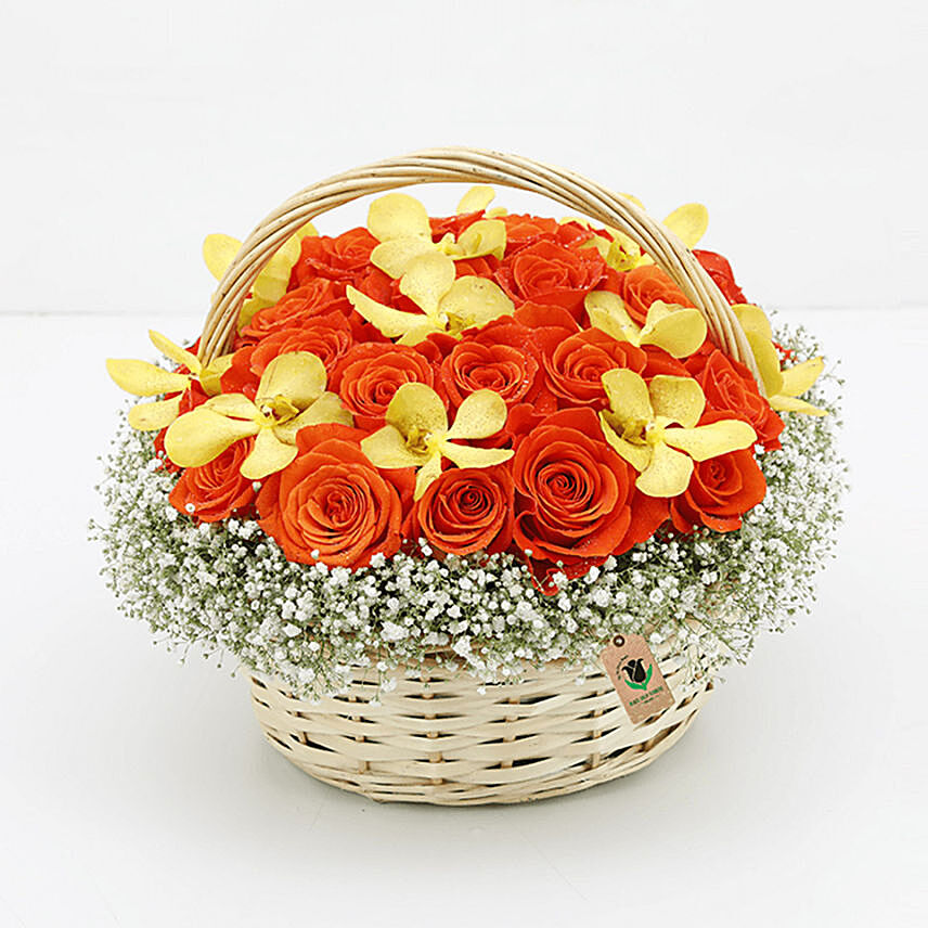 Basket Of Orange Roses