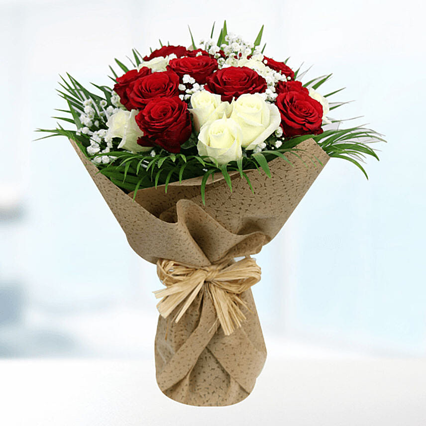 Graceful White & Red Roses Bouquet