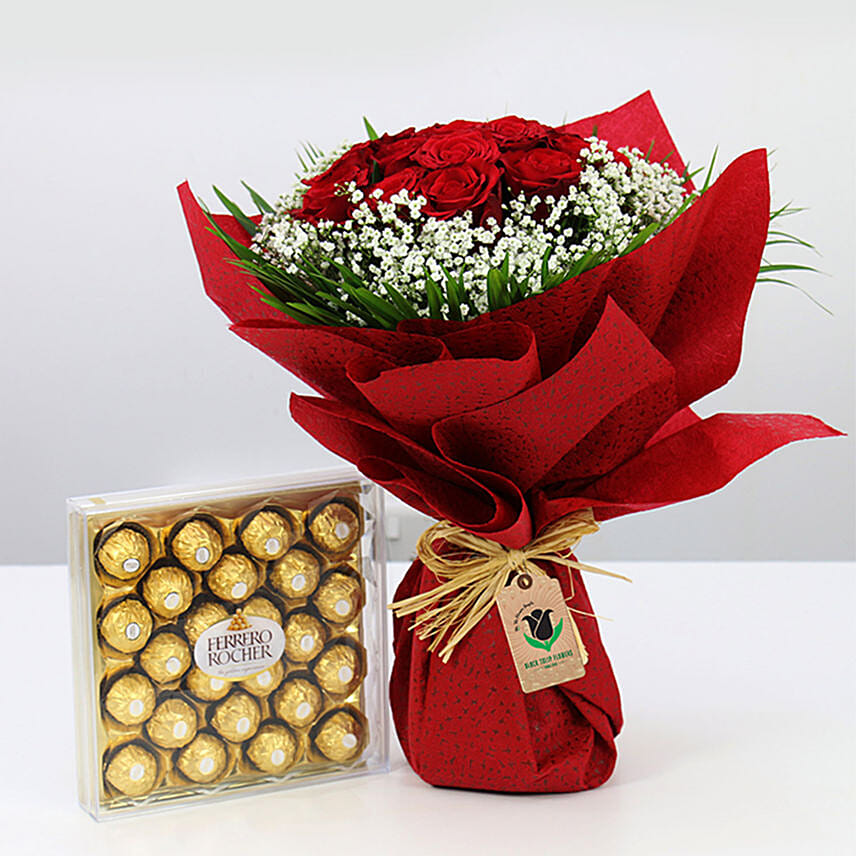 Red Roses Bunch & Ferrero Rocher