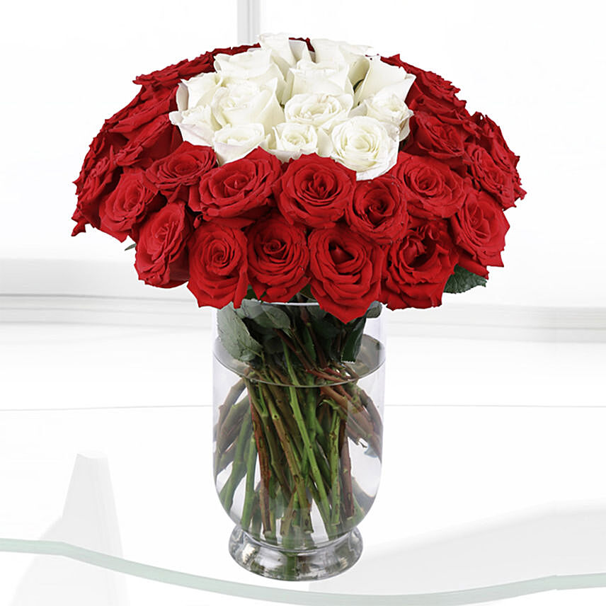 White & Red Roses Vase- Deluxe