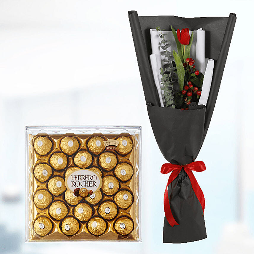 10 Red Tulips & Ferrero Rocher