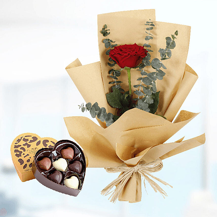 6 Red Roses Paper Wrap & Godiva Chocolates