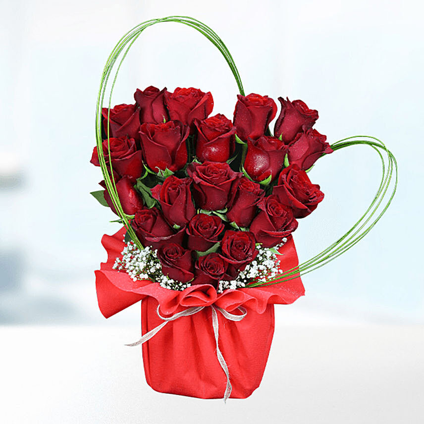 21 Red Stems Rose In Vase