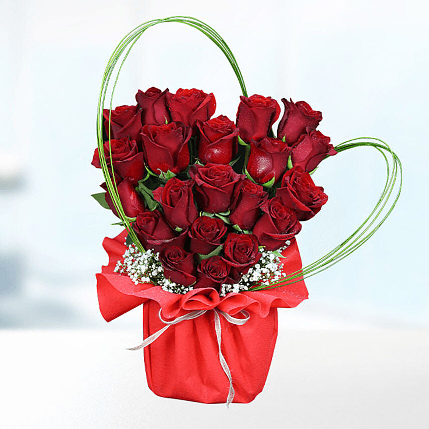 21 Red Stems Rose In Vase