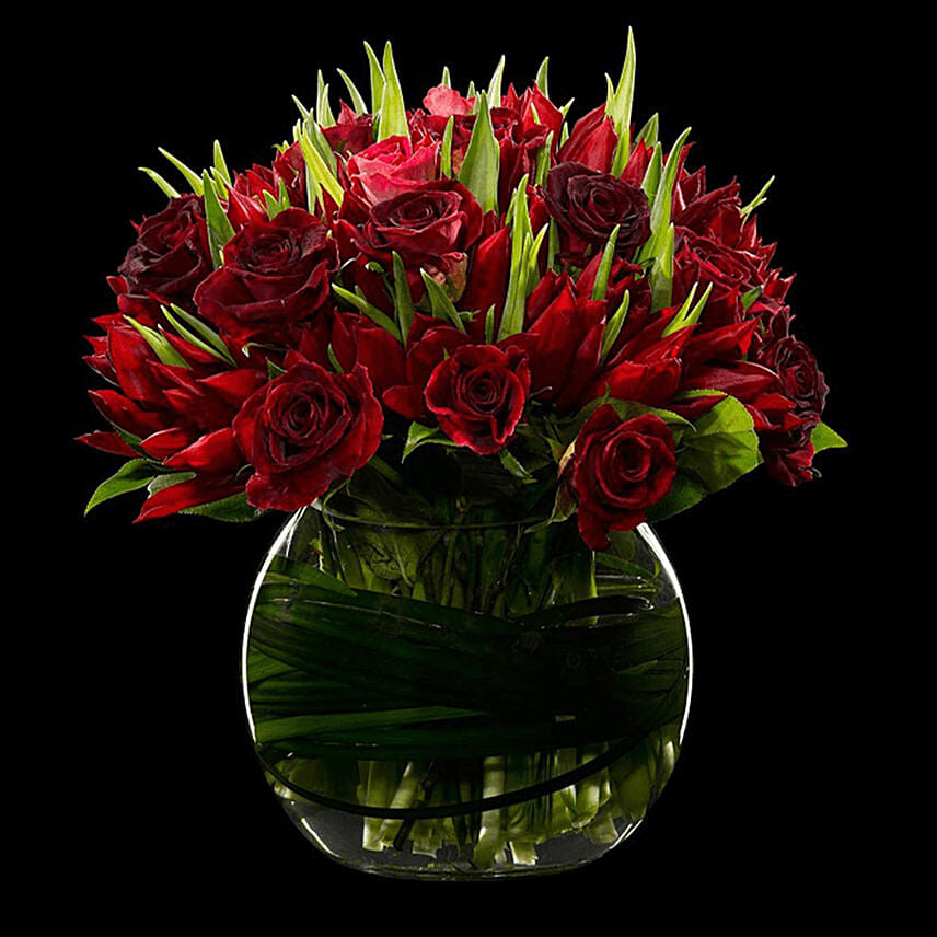 30 Red Roses & Tulips Vase