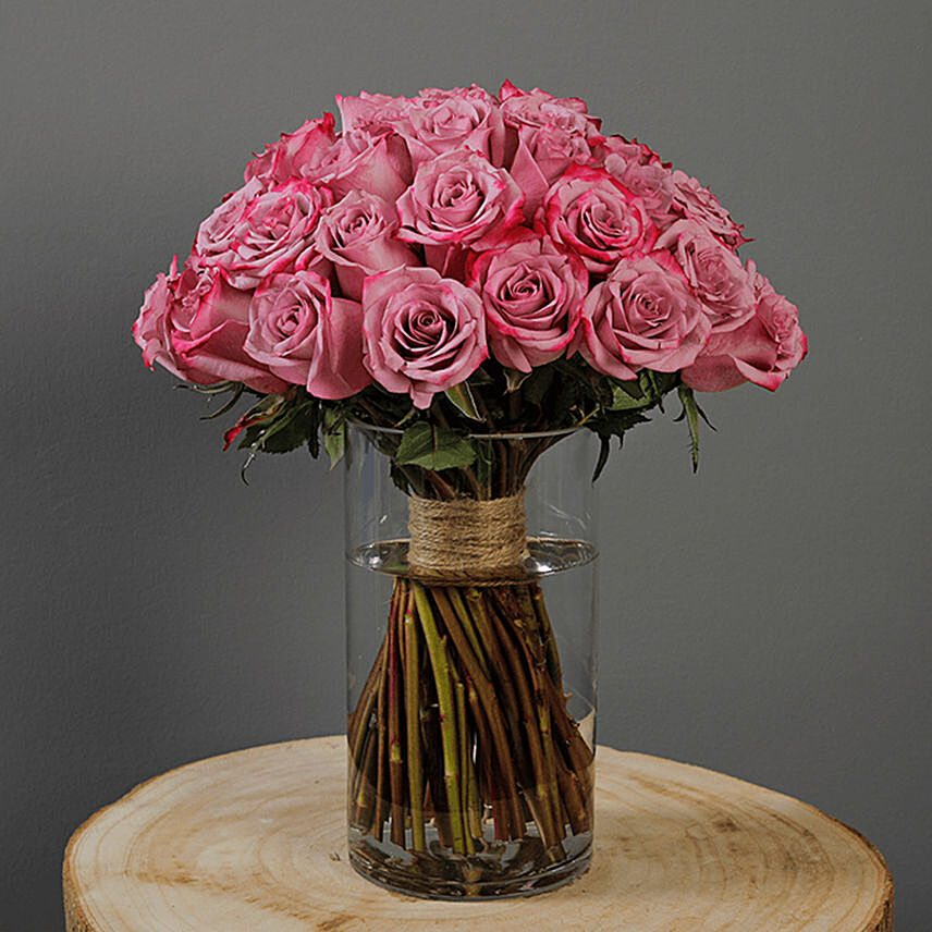 30 Stems Deep Purple Roses Vase