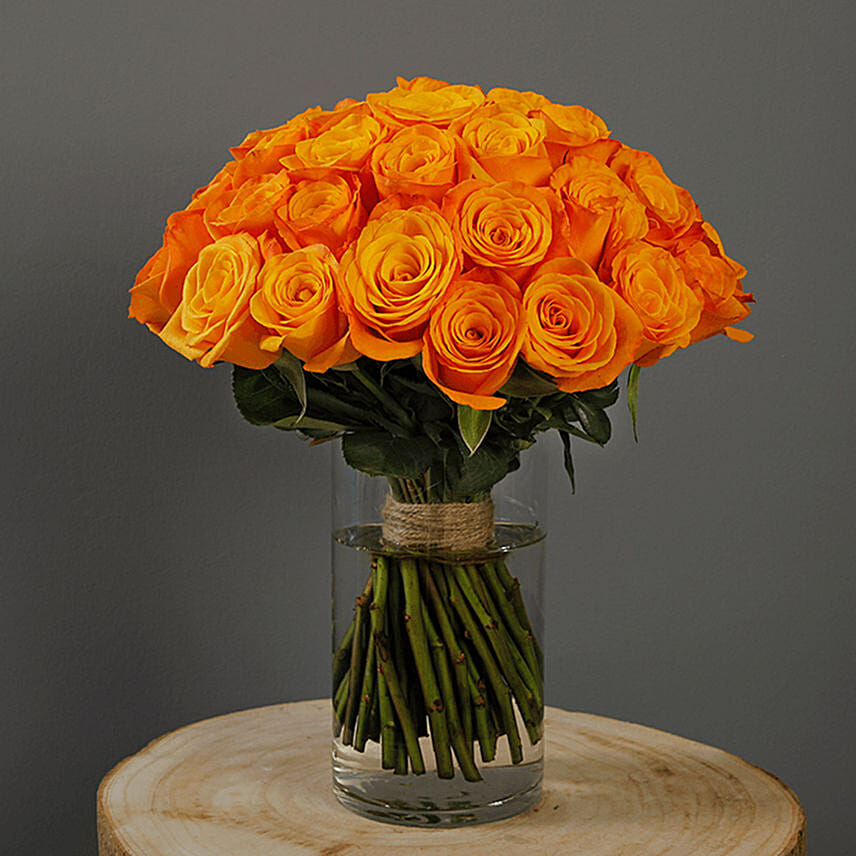 30 Stems Orange Roses Vase