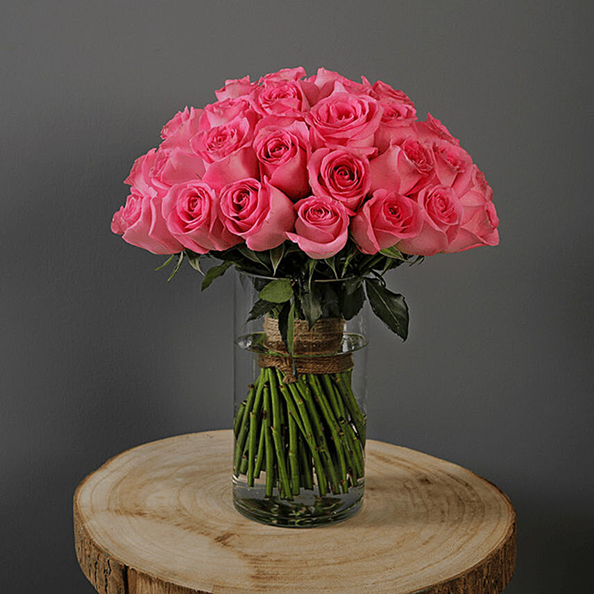 30 Stems Pink Roses Vase