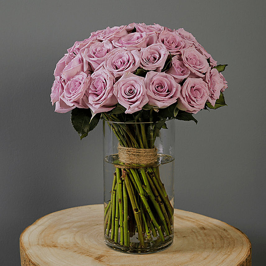 40 Stems Purple Roses Vase