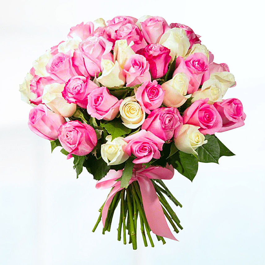 50 Pink & White Roses Bunch