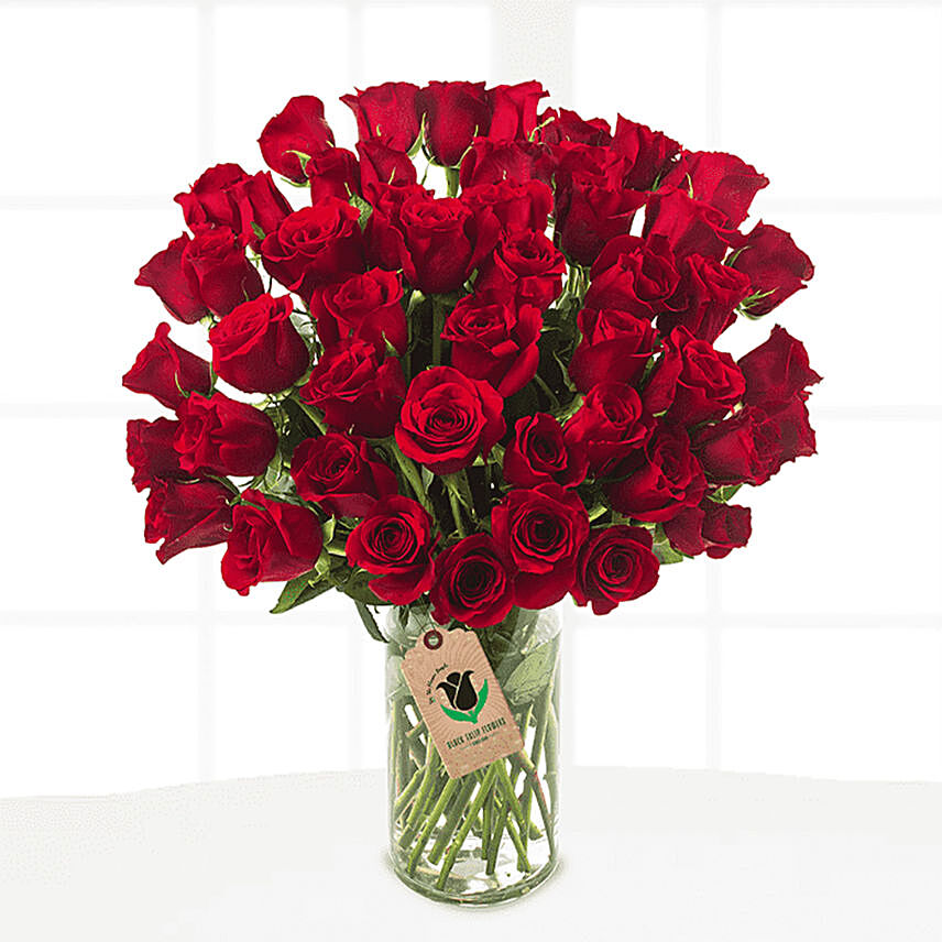 50 Romantic Red Roses Vase