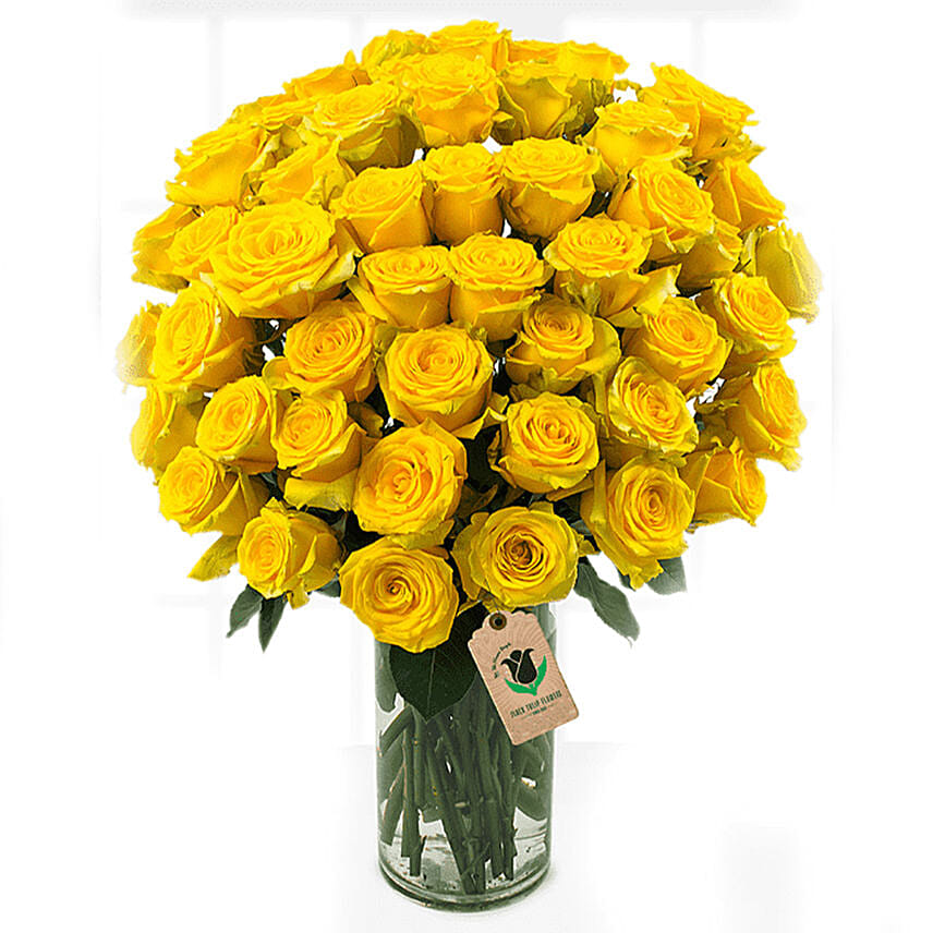 60 Bright Yellow Roses Vase