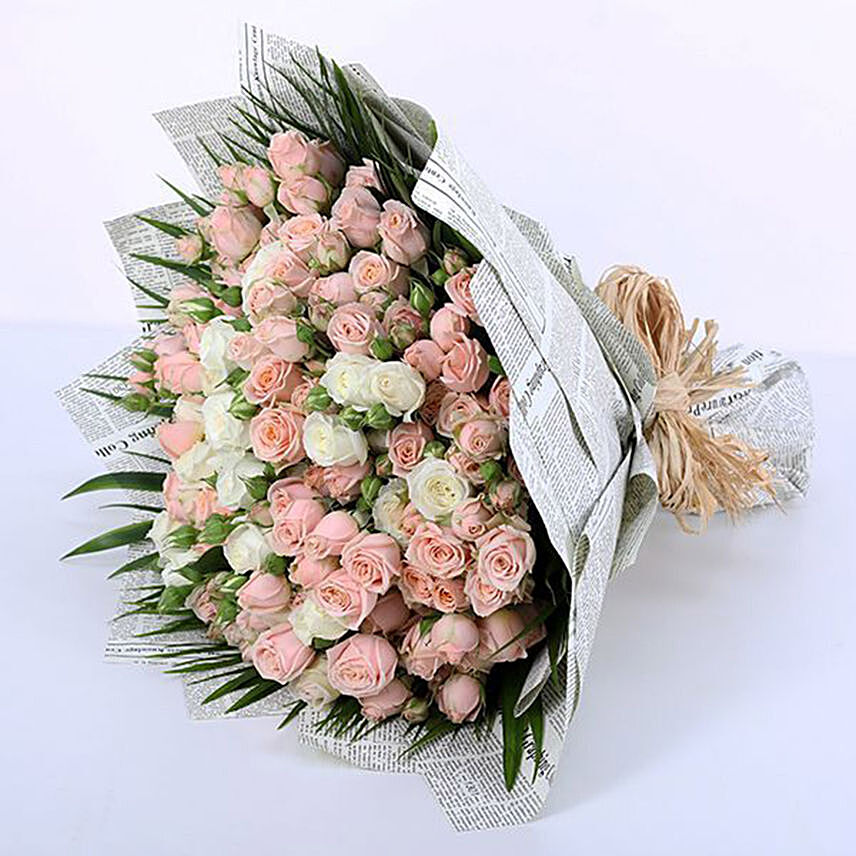 70 Stems of Pink & White Spray Roses Bunch