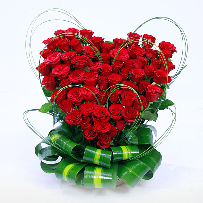 75 Red Roses Heart Shaped Arrangement