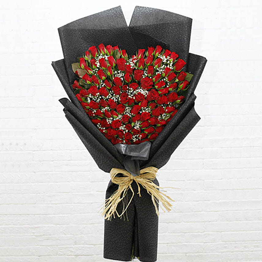 100 Red Roses Heart Shaped Bouquet