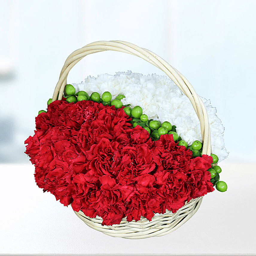 Basket Of Red & White Carnations- Premium