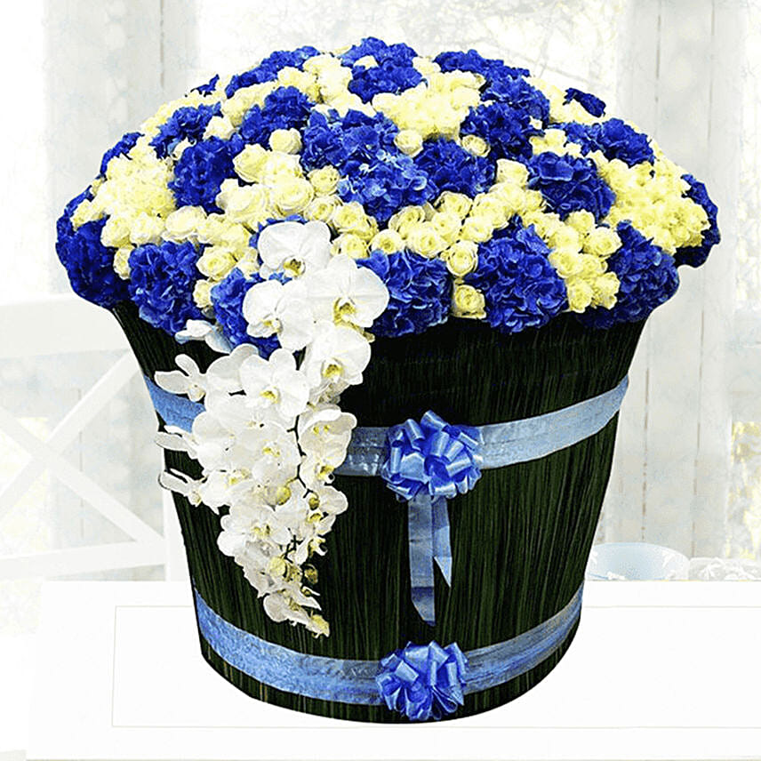 Blue & White Flowers Arrangement- Deluxe